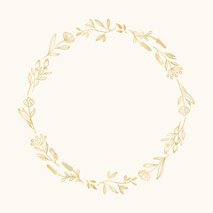 Beautiful hand drawn floral, botanical gold wreath vector