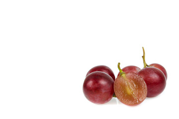 copy space red grapes isolated on white background