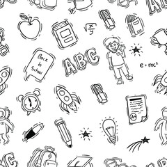 seamless pattern of doodle back to school icons