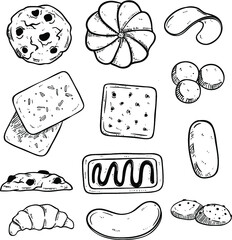 set of hand draw cookies or biscuit