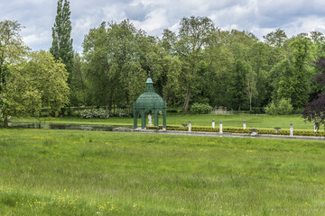 Antique gazebo in English Garden (Jardin Anglais, 1817). Chantilly, Oise, Picardie, France.