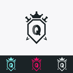 Letter Q Shield, Sword, Crown -Abstract Logo - Vector Design