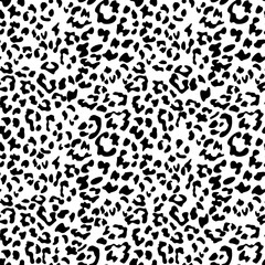 Leopard print background. Animal seamless pattern with hand drawn leopard spots. Black and white wallpaper. Vector