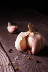 Fresh garlic on a wooden table