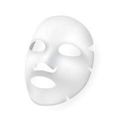 Skincare Hydration Moisturizer Face Mask Vector. Moisture Wet Paper Facial Mask Sheet Collagen Vitamin Skin Health Care Accessory. Clean Pores Cosmetician Treatment Template Realistic 3d Illustration