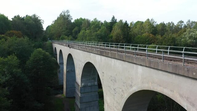 Aerial view of the old Prussian viaduct in Rominta forest, Russia