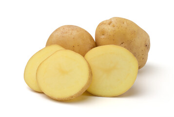 Close up,Potato and sliced isolated on white background, Agricultural products.