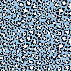 Blue leopard print background. Animal seamless pattern with hand drawn leopard spots. Blue wallpaper. Vector