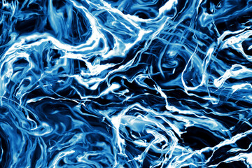 Blue chaos backdrop. Abstract foggy clouds. Neon paint leak texture. Cosmic ink flow effect futuristic background. Artistic dark smoke smudges. Electric thunder look ink mix pattern.