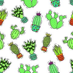 hand draw cactus in seamless pattern