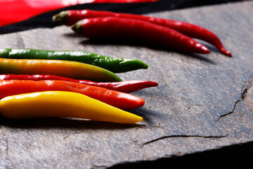 Different Chili on a stone plate