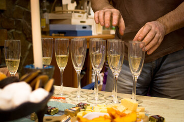 Selection of wine for tasting. Selective focus on the wine.