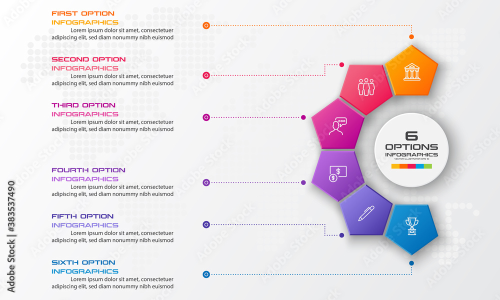 Wall mural pentagon element for infographic,business concept with 6 options,vector illustration.