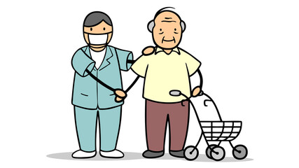 Senior mit Rollator bei Physiotherapeut zur Krankengmynastik