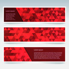Abstract banner with business design templates. Set of Banners with red polygonal mosaic backgrounds. Geometric triangular vector illustration.