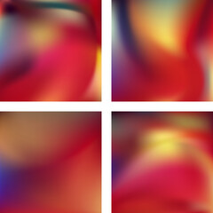 Set with abstract blurred backgrounds. Vector illustration. Modern geometrical backdrop. Abstract template. Red, yellow, brown colors.