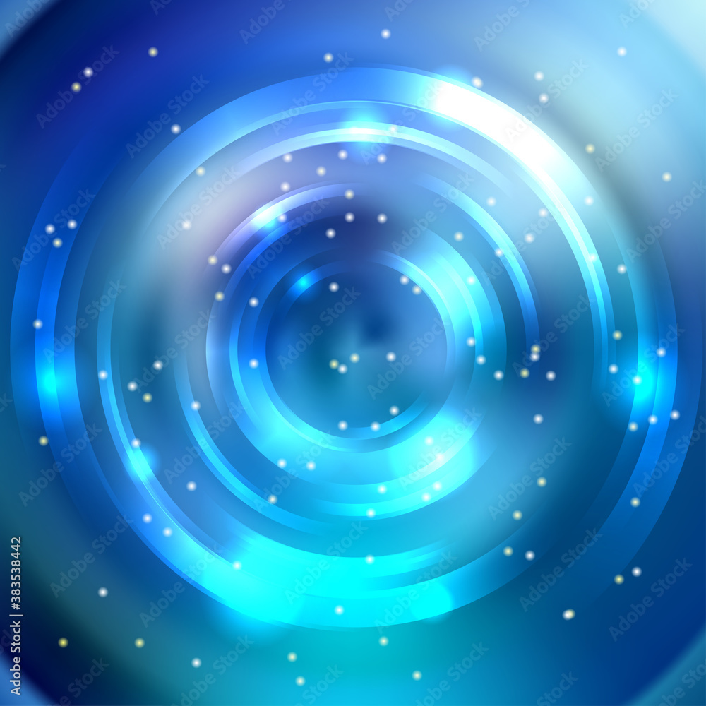 Poster abstract blue circle background. vector design. vector infinite round tunnel of shining flares.