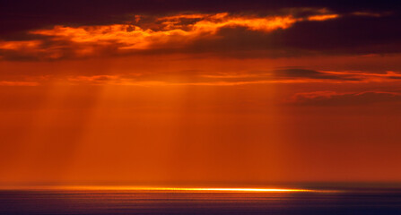 Sunset on the ocean, Tintagel, Cornwall