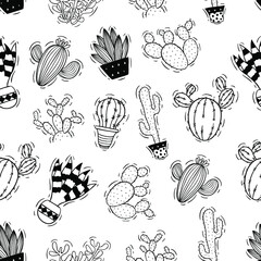 doodle cactus seamless pattern