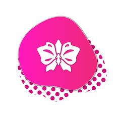 Orchid flower icon on liquid colored badge with shadow. Floral modern symbol. White sign on magenta colored banner. Vector isolated - 383539034