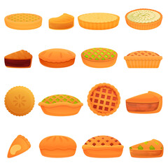 Apple pie icons set. Cartoon set of apple pie vector icons for web design