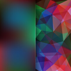 Background made of green, blue, red, purple triangles. Square composition with geometric shapes and blur element. Eps 10