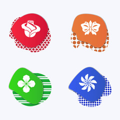 Liquid colored badges. Flower icons set. Rose, orchid, daisy chamomile. Spring and summer flowers. Floral modern symbols. Vector isolated - 383539082