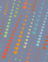 Seamless pattern of heart arrows strokes. Abstract texture. Heart rain, heart arrow, eyewater loving cardiac theme. Orange, red shapes on gray colored background. Vector - 383539205