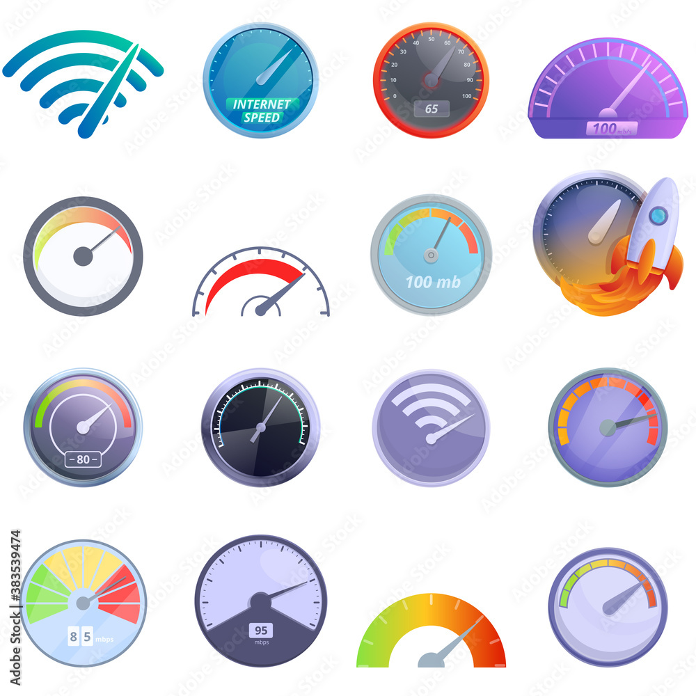 Poster internet speed icons set. cartoon set of internet speed vector icons for web design