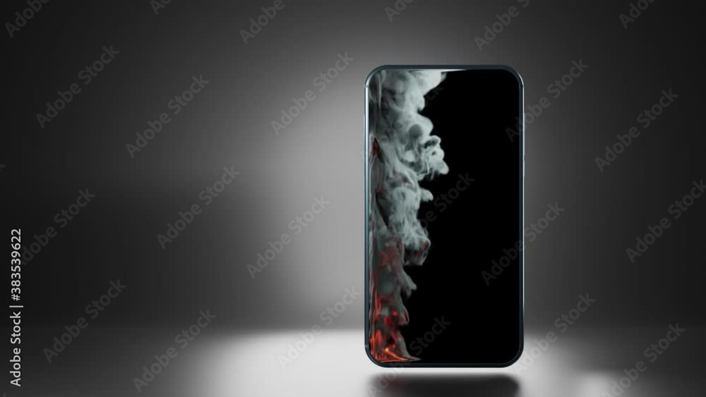Poster presentation or ad of smartphone gently blue with camera and touch screen on graphite gradient backg