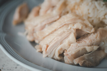 Selective focus of steamed chicken rice