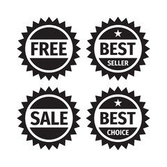 Free badge design. Sale badge emblem. Best seller sticker. Best choice sign. Business logo set. Vector illustration. 