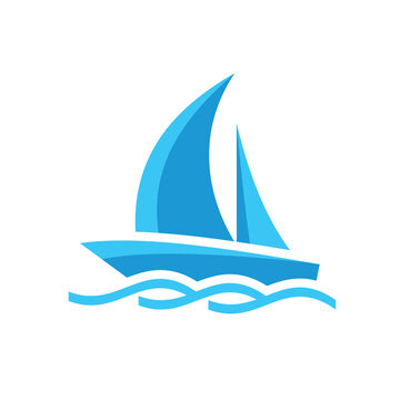Sail boat - vector logo template concept illustration. Ship yacht and sea waves sign. Design element. 