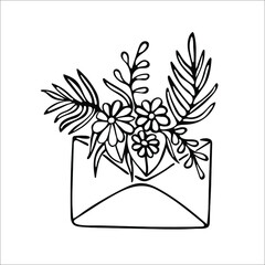 Envelope with flowers.
Hand-drawn. Vector.