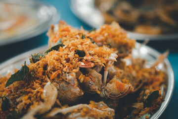 Stir-fried garlic mantis shrimp.