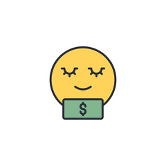 Money face smiley vector icon symbol emoticon isolated on white background