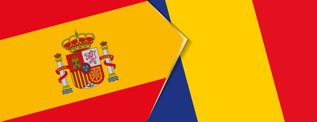 Spain and Romania flags, two vector flags.