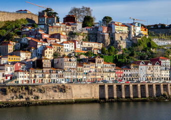 Porto. Multicolored houses on the waterfront of the Douro River.