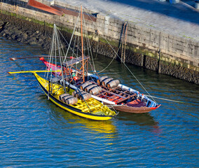 Porto. Multicolored boats for wine transportation.