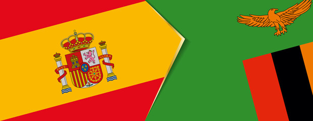 Spain and Zambia flags, two vector flags.