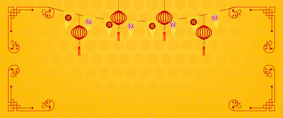 Chinese vegetarian festival and asian elements on background. Chinese translation is vegetarian festival of vector illustration.