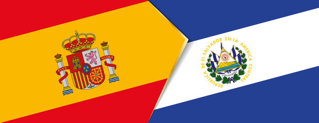 Spain and El Salvador flags, two vector flags.