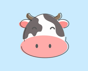 Fototapeta premium Happy cow face. Cartoon vector icon style for your design
