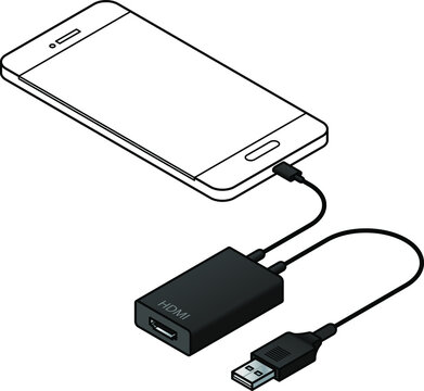 Mobile phone with a USB Mobile High-definition Link (MHL) adapter to connect to an HDMI television.