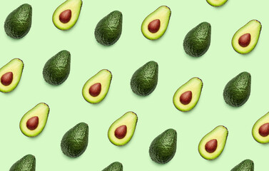 Fresh avocado pattern on light green background