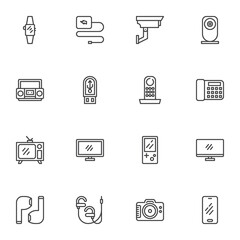 Digital gadgets line icons set