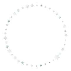 Silver Christmas snow ant stars frame. Winter snowflakes subtle background on white, greeting card. New Year Holidays subtle backdrop. Noel decoration, Vector illustration