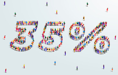 Number 35 Percent. Large group of people form to create a shape 35%. Special Offer Sale Design. Vector Illustration of advertising banner.