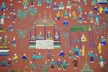 ルアンパバーンの寺院のモザイク画