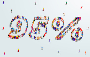 Number 95 Percent. Large group of people form to create a shape 95%. Special Offer Sale Design. Vector Illustration of advertising banner.